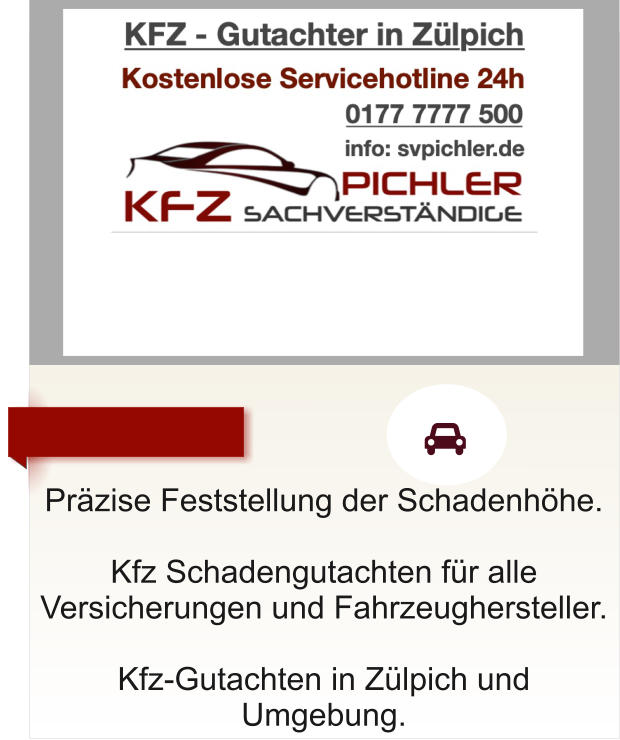 Pr�zise Feststellung der Schadenh�he.  Kfz Schadengutachten f�r alle Versicherungen und Fahrzeughersteller.  Kfz-Gutachten in Z�lpich und Umgebung.      